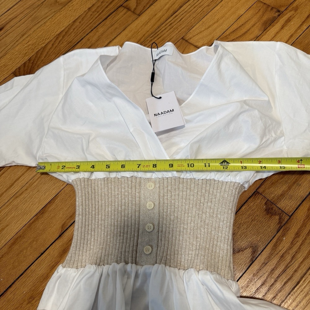 Naadam NWT Cotton Cashmere Mixed Media Mini Dress Size Small in Latte - Picture 8 of 8